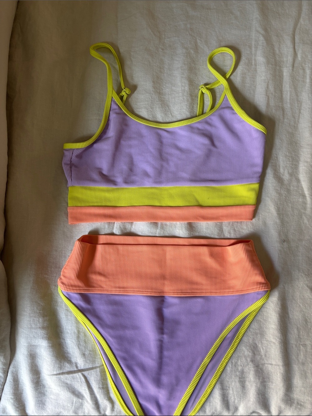 Beach Riot Lavender, Neon Yellow & Coral Ribbed Bikini Set - Picture 1 of 3